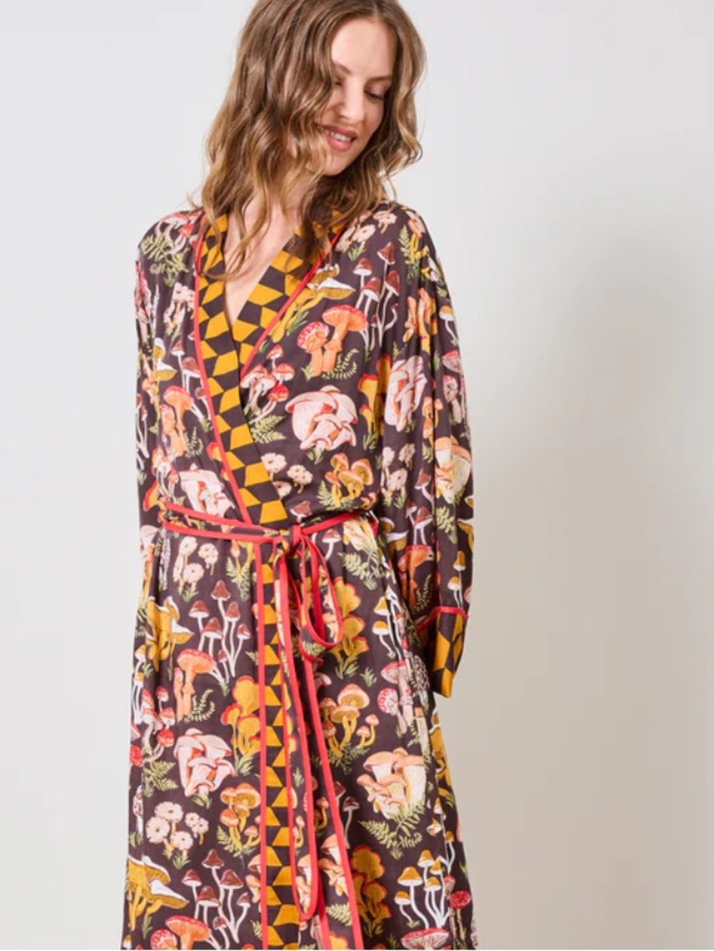 Printfresh Eco Satin HTF Mushroom Medley Wrap Robe
